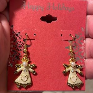 Happy Holidays Angel Earrings - Faux Pearl / Enamel